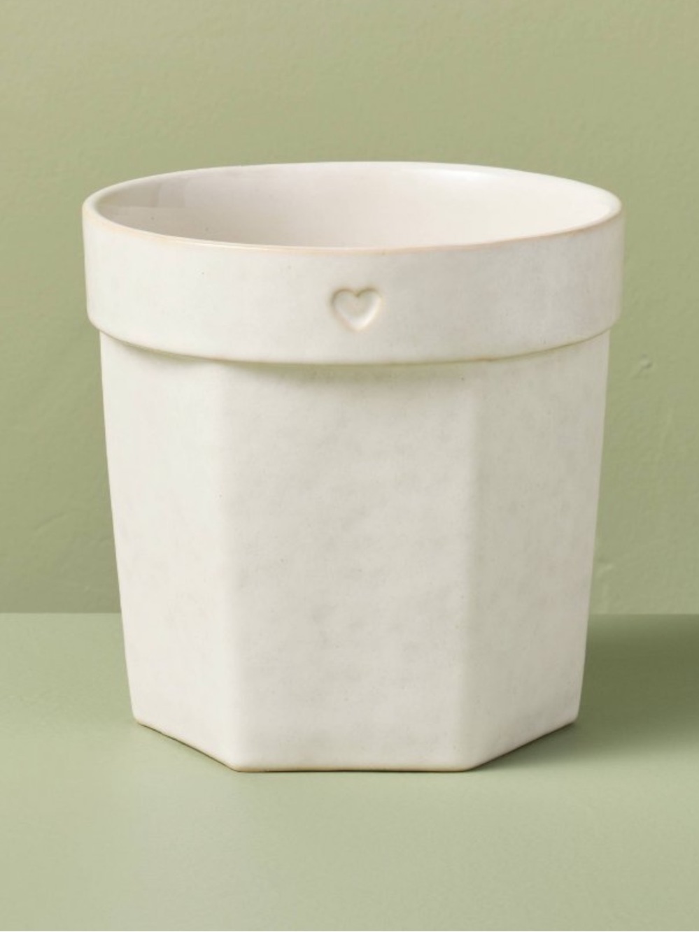 Hearth & Hand Cream Ceramic Hexagon Planter with Heart Detail